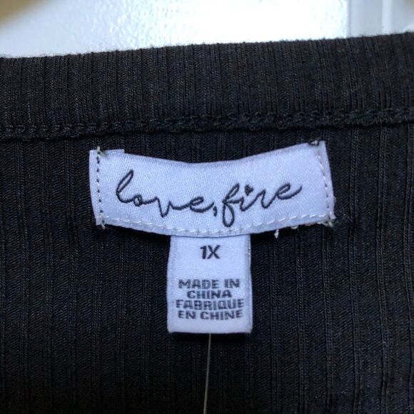 LOVE FIRE WOMEN'S PLUS SIZE JUNIORS 1X BLACK FASHION BASIC RIBBED TOP122 - Picture 5 of 5